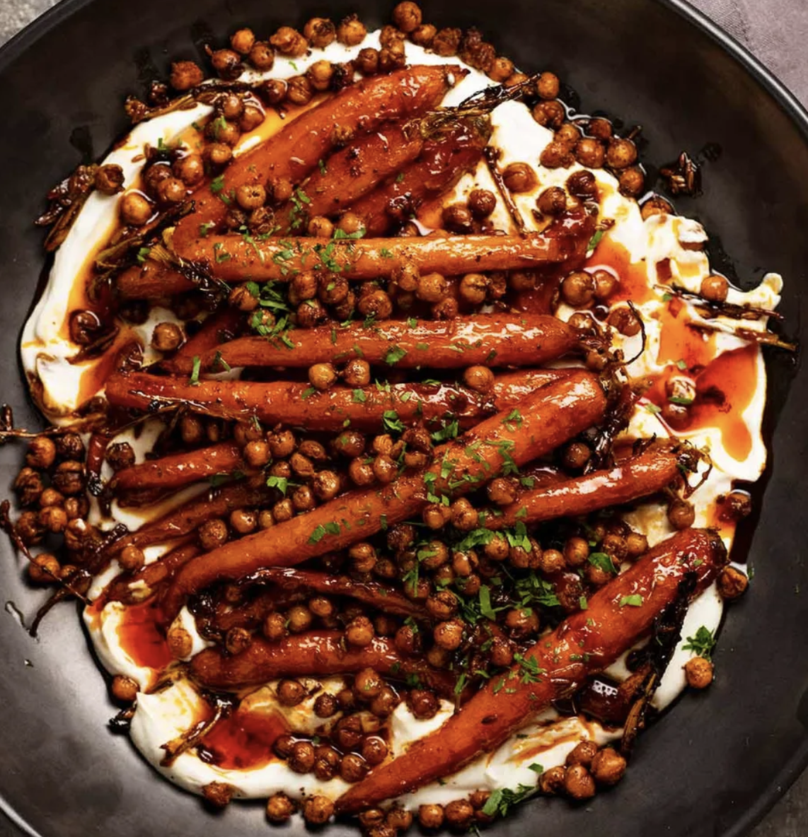 Spicy Maple Roast Carrots w/ Crispy Chickpeas
